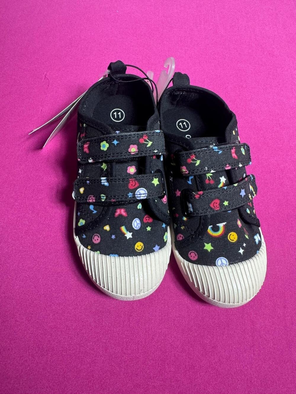 Cat & Jack Canvas Sneakers – Black Emoji Rainbow Pattern Toddler Size 11